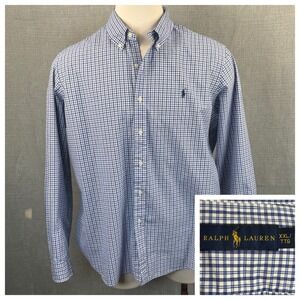 Ralph Lauren Mens XXL Blue White Gingham Check Long Sleeve Button‎ Down Shirt
